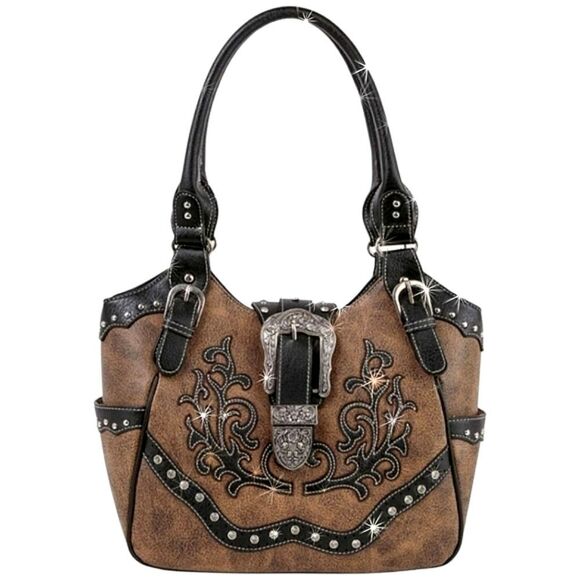 Handbags - Brown and Black Western Style Rhinestone Women's Handbag Purse